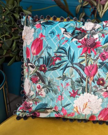 Birds and Blossom on Mint Deco Velvet cushion - Ready to Go!!!