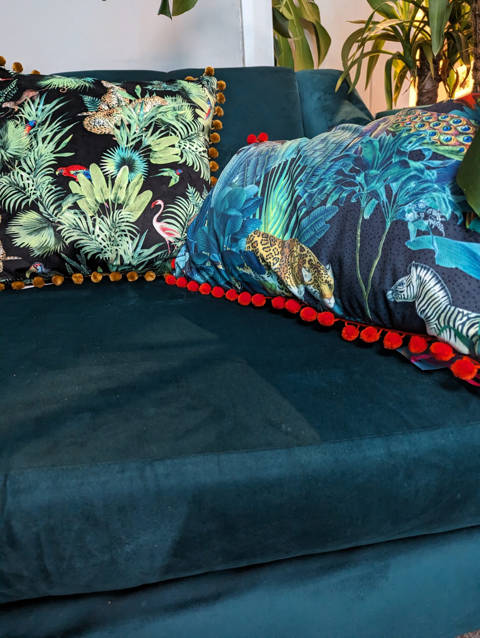 Midnight Jungle print on blue with Pom Pom edging- Ready to Go!!!