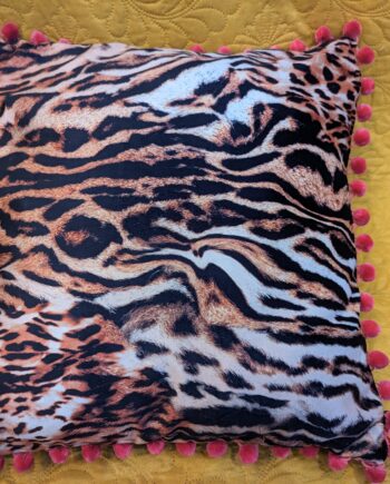 Luxurious Tiger print Velvet cushion with Pink Pom Pom - Ready to Go!!!