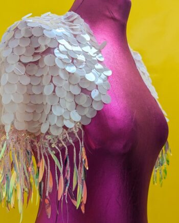 Lola - Cream shimmery sequinned Cape/Capelet with tassel fringed sequin hem  for wedding, bridal or festival- Choose Your  Sequins colours