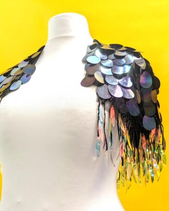 Lola -Black iridescent shimmery sequinned fringed Cape/Capelet with tassels for Disco, Raves , Parties or festival costume- Choose Your  Sequin colours