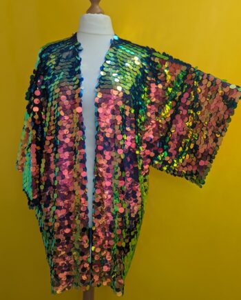 ATLANTIS Kimono Jacket In multicoloured sparkly circle drop sequins- Thigh length