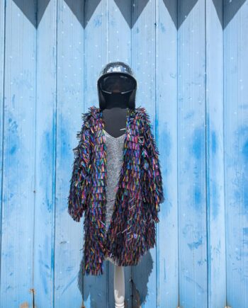 PRIDE Kimono Jacket in Rainbow holographic long drop sequins- Thigh length-Size Medium