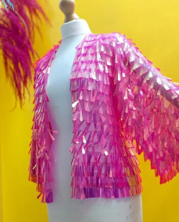 Ready To go-Gorgeous Sequinned Kimono Festival party Jacket In Hot Cerise Pink long drop sequins- Hip Length