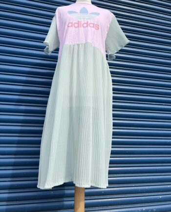 Reworked Pastel adidas t-shirt with light blue sleeves & skirt
