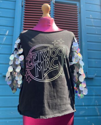 Reworked Fleetwood mac t-shirt with silver sequin sleeves