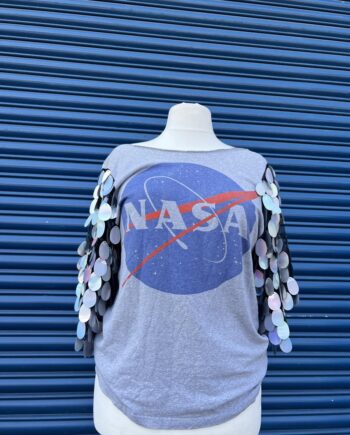 Reworked Grey Nasa t-shirt with silver sequin sleeves