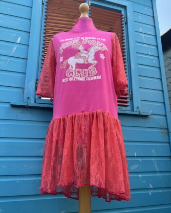 Reworked Pink pony club t-shirt with pink lace sleeves and skirt